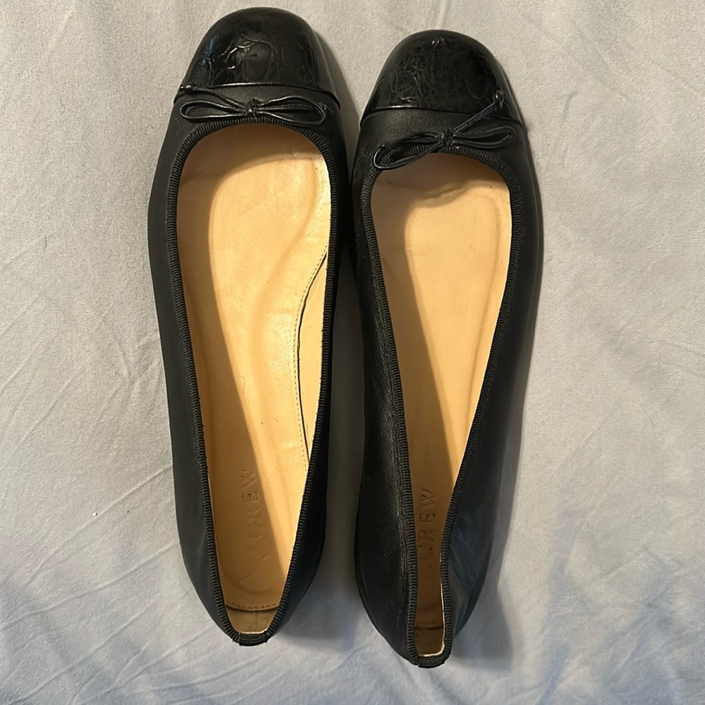 J Crew Black Cap Toe Flats 9.5
